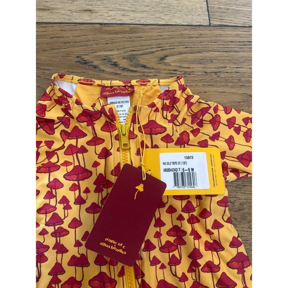Agua Bendita x Tropic of C Mae Gold Red Mushroom Swim Rashguard Size 6-9 Months - Picture 5 of 6